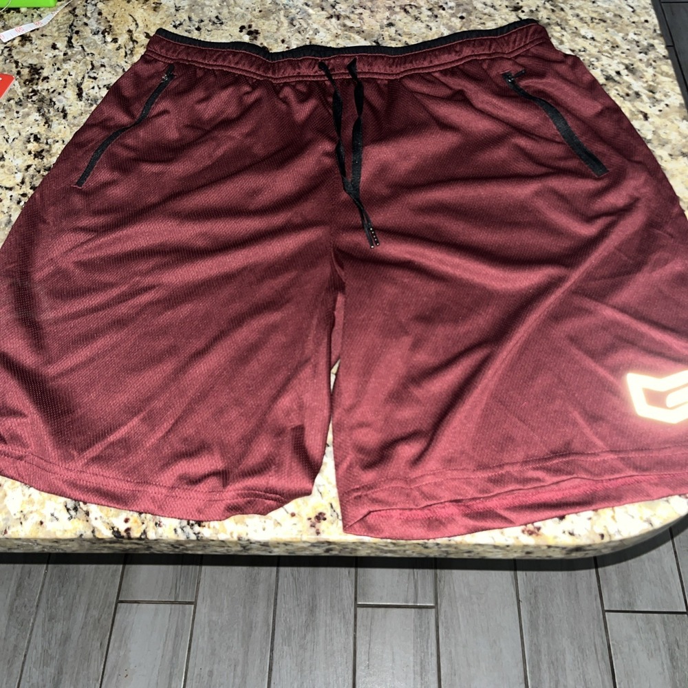 G Gradual Men's Running Shorts with Zipper Pockets Quick Dry Maroon  Sz XL NEW!!